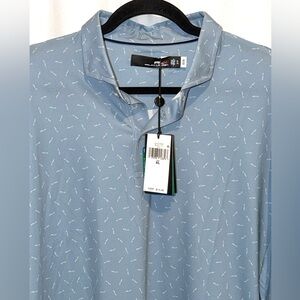 RLX Ralph Lauren Golf Polo Performance Shirt All-Over Logo Blue Gray Mens XL NWT